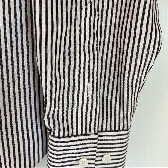 Easy Care Button Front Shirt 100% Cotton Dark Grey Stripe Shirt Sz S Classic - Picture 4 of 6
